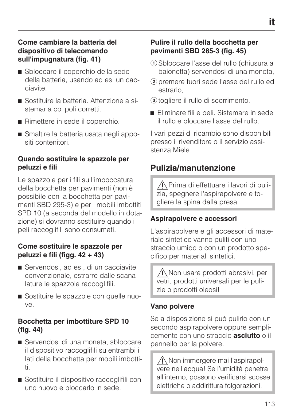 Pulizia/manutenzione | Miele S 5381 EcoLine User Manual | Page 113 / 128