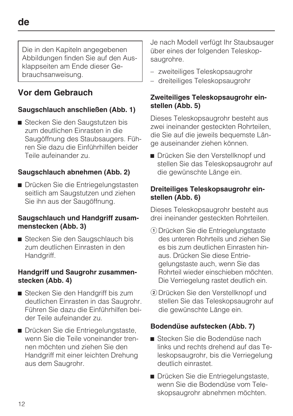 Vor dem gebrauch | Miele S 5381 EcoLine User Manual | Page 12 / 128