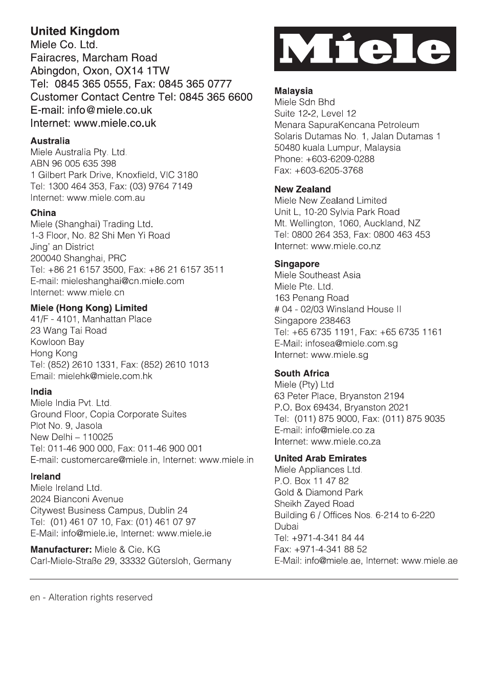 Miele S 5381 EcoLine User Manual | Page 123 / 128