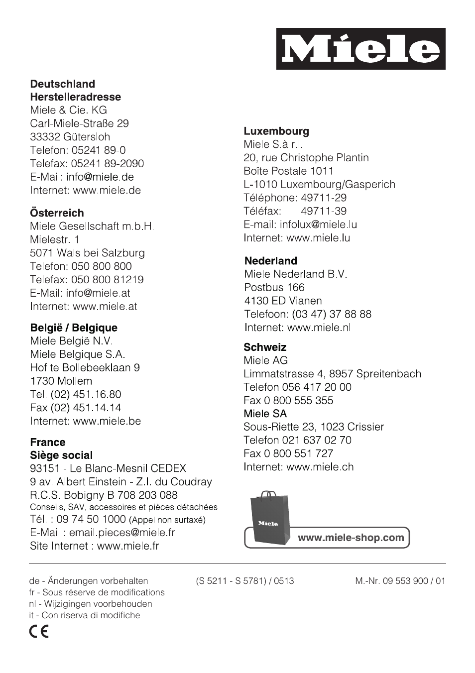 Miele S 5381 EcoLine User Manual | Page 128 / 128