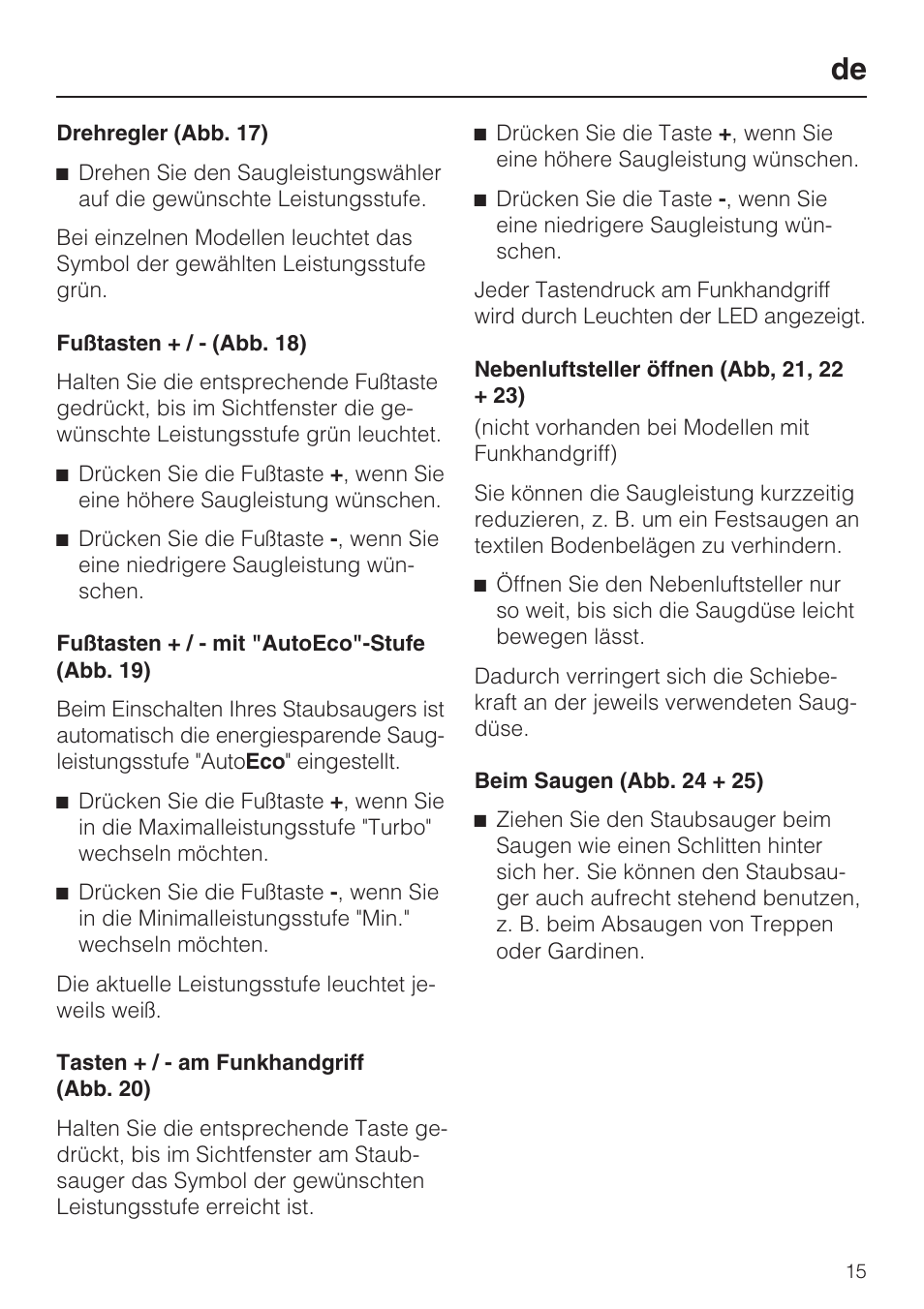 Miele S 5381 EcoLine User Manual | Page 15 / 128