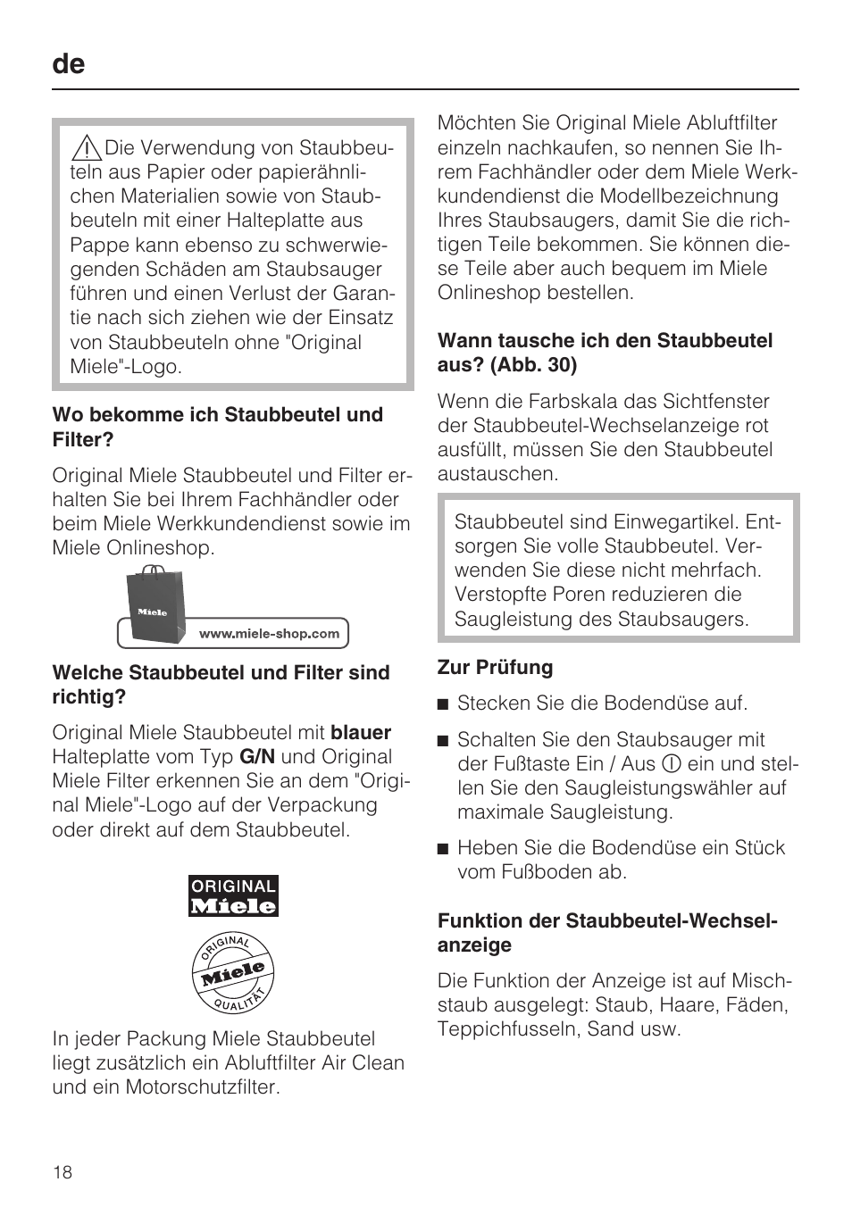 Miele S 5381 EcoLine User Manual | Page 18 / 128