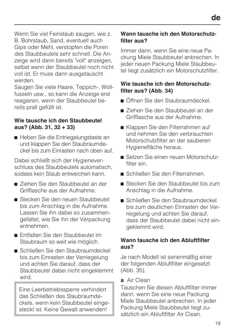 Miele S 5381 EcoLine User Manual | Page 19 / 128