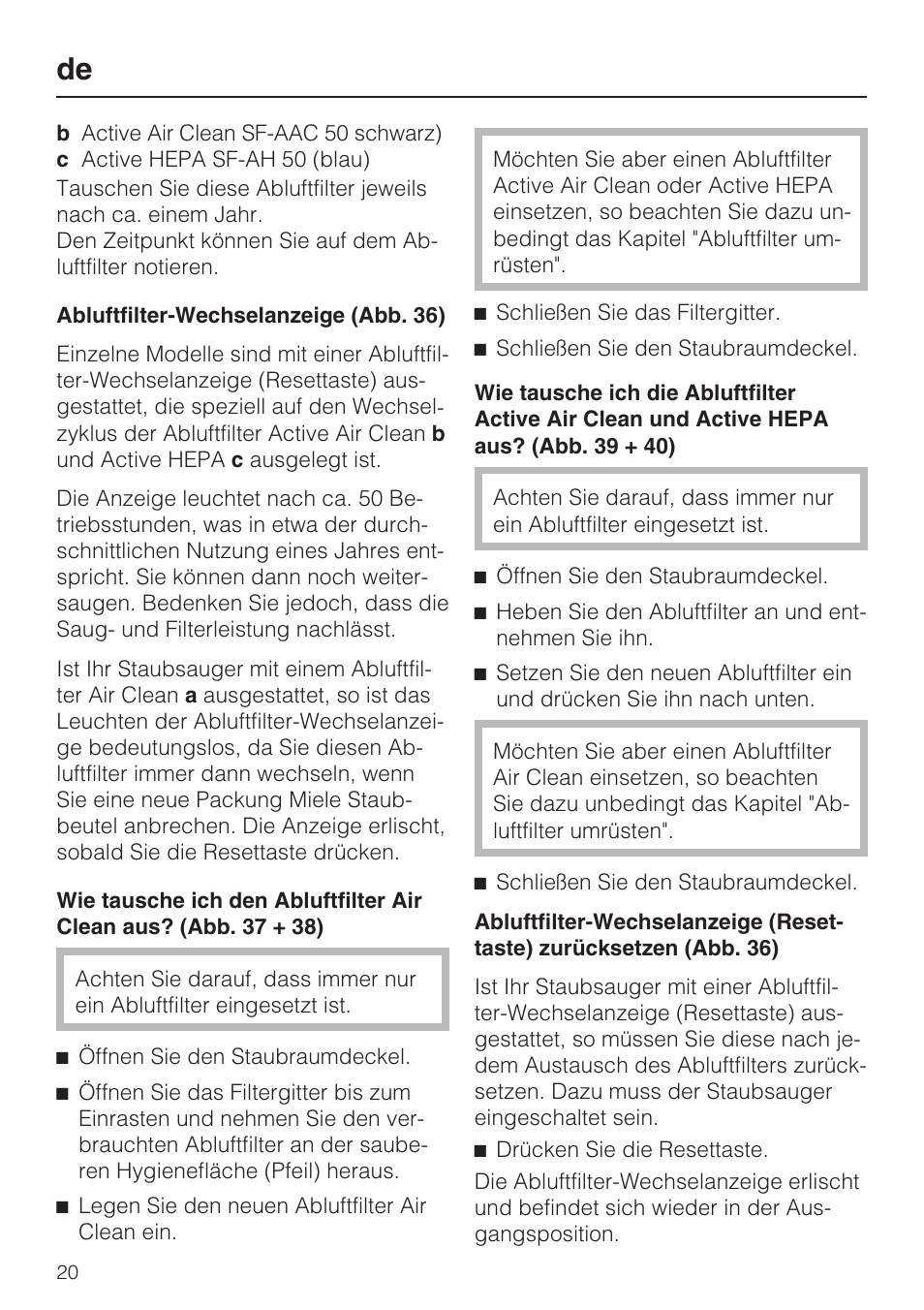 Miele S 5381 EcoLine User Manual | Page 20 / 128