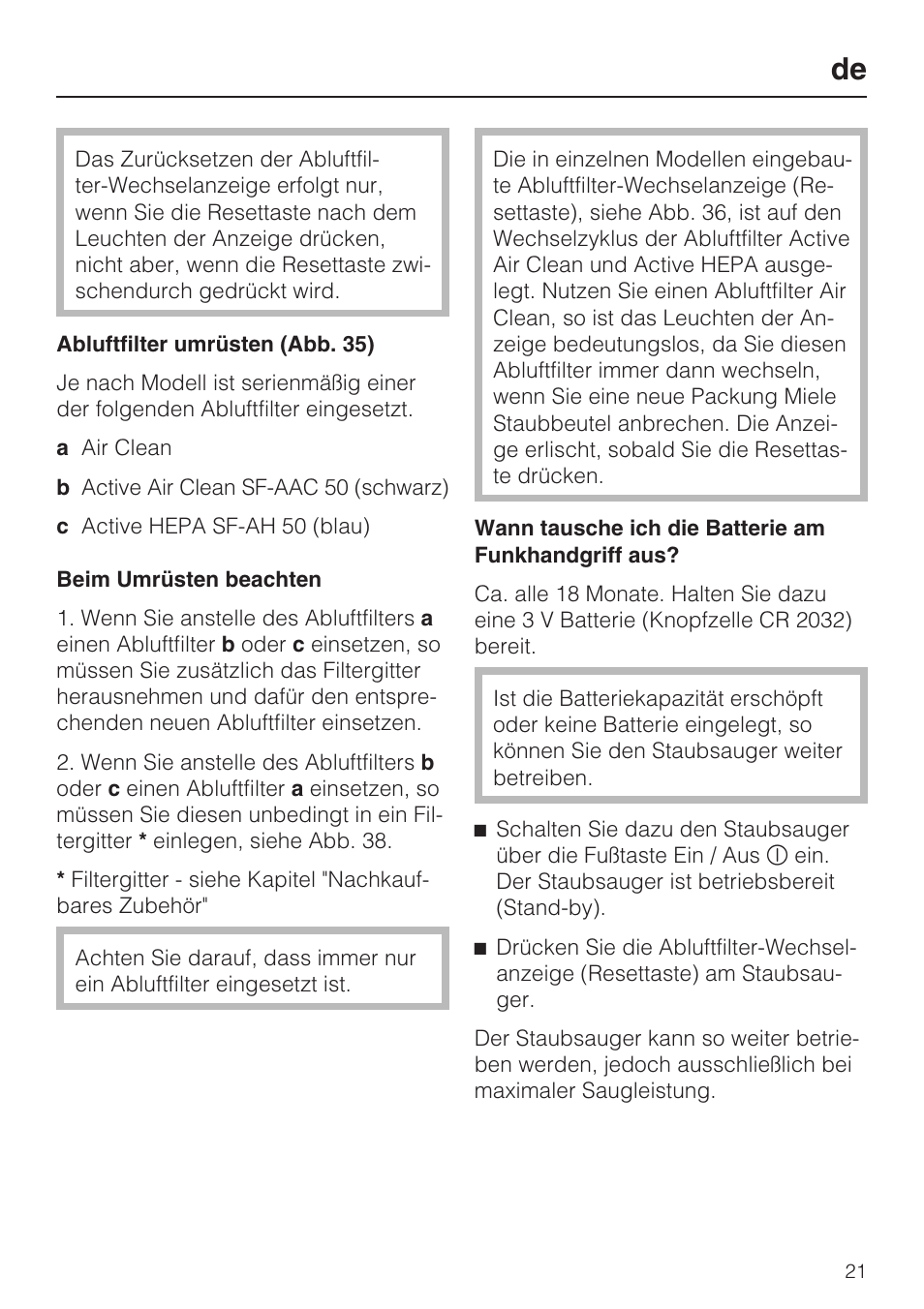 Miele S 5381 EcoLine User Manual | Page 21 / 128