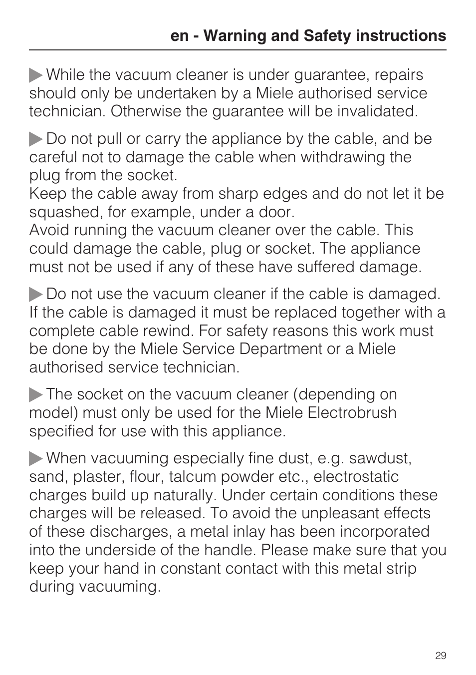 Miele S 5381 EcoLine User Manual | Page 29 / 128