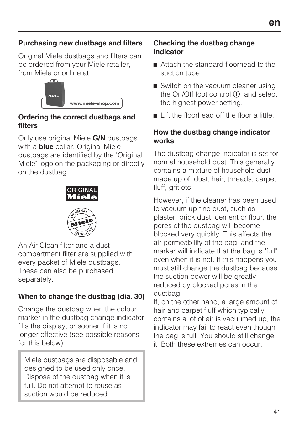 Miele S 5381 EcoLine User Manual | Page 41 / 128