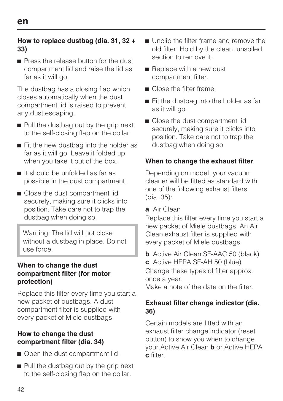 Miele S 5381 EcoLine User Manual | Page 42 / 128