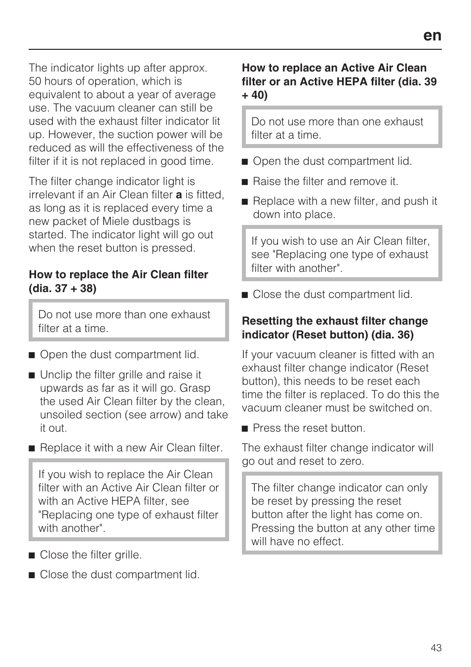 Miele S 5381 EcoLine User Manual | Page 43 / 128