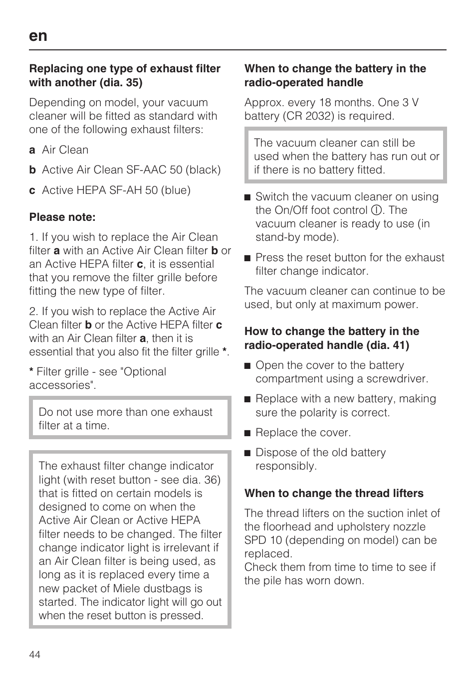 Miele S 5381 EcoLine User Manual | Page 44 / 128