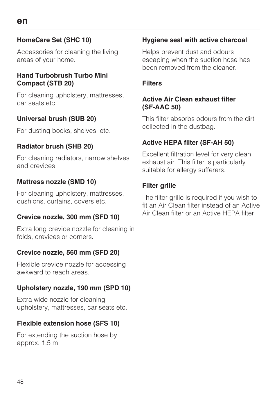 Miele S 5381 EcoLine User Manual | Page 48 / 128