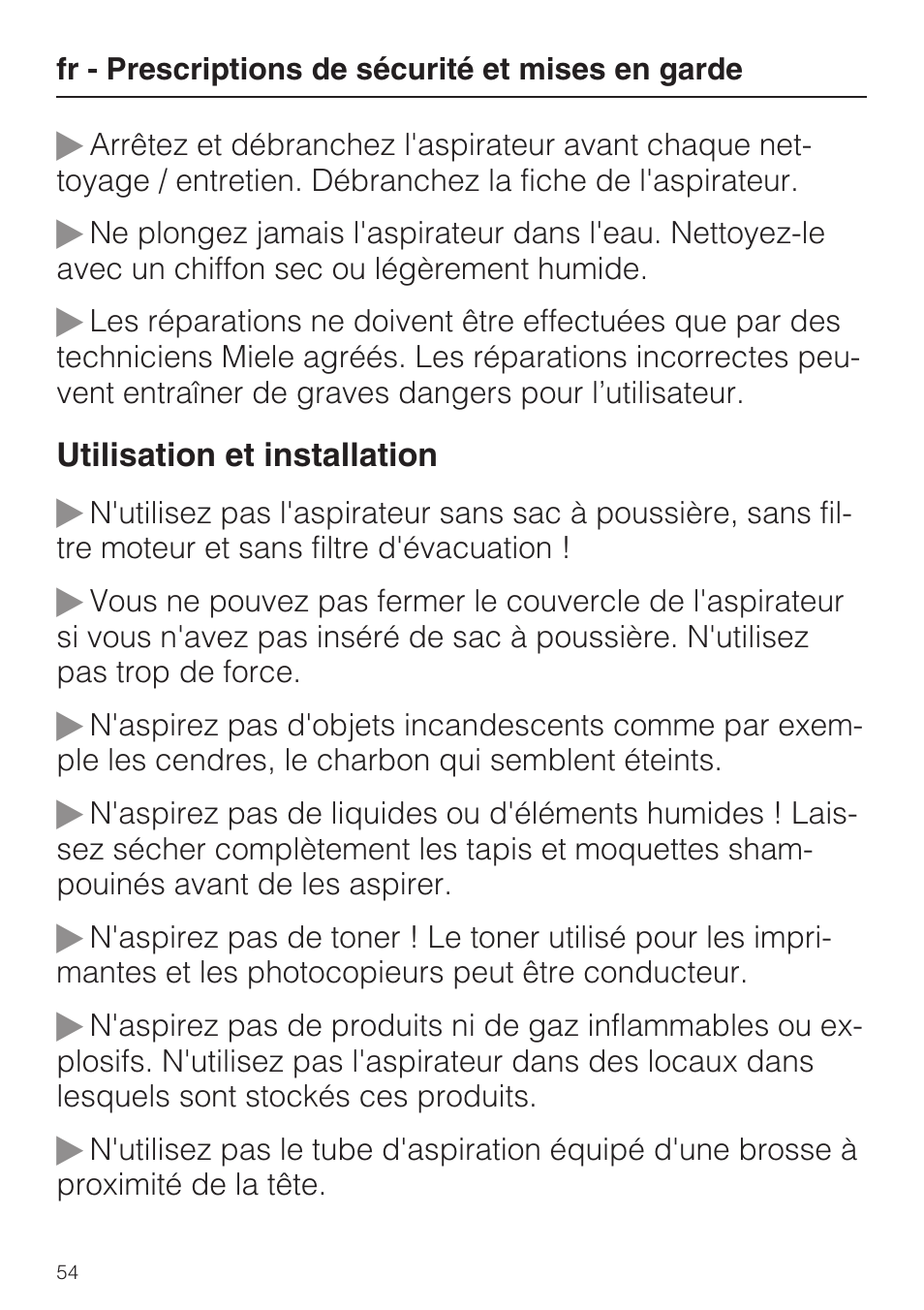 Miele S 5381 EcoLine User Manual | Page 54 / 128