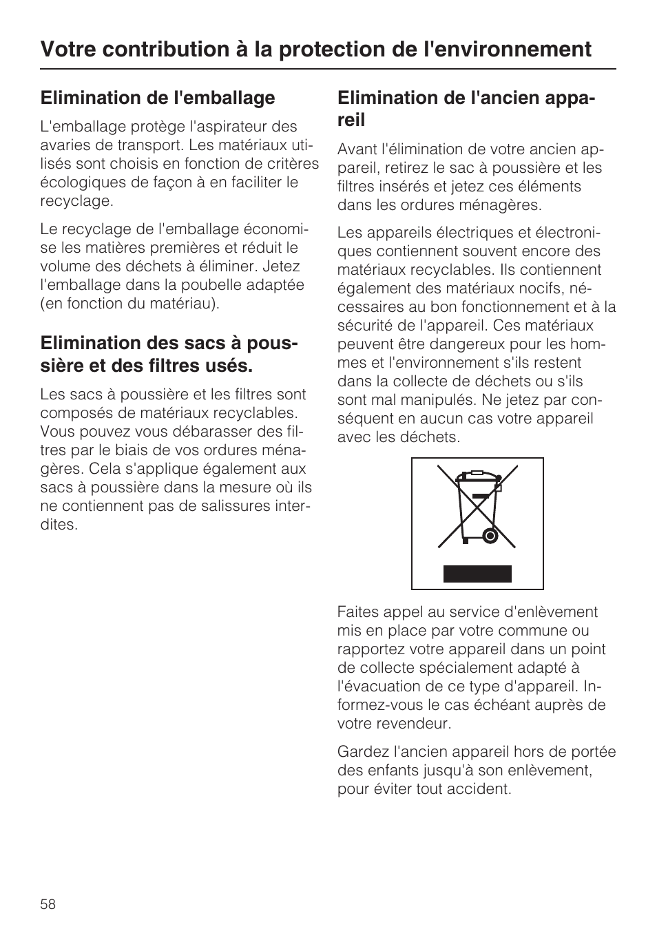 Miele S 5381 EcoLine User Manual | Page 58 / 128