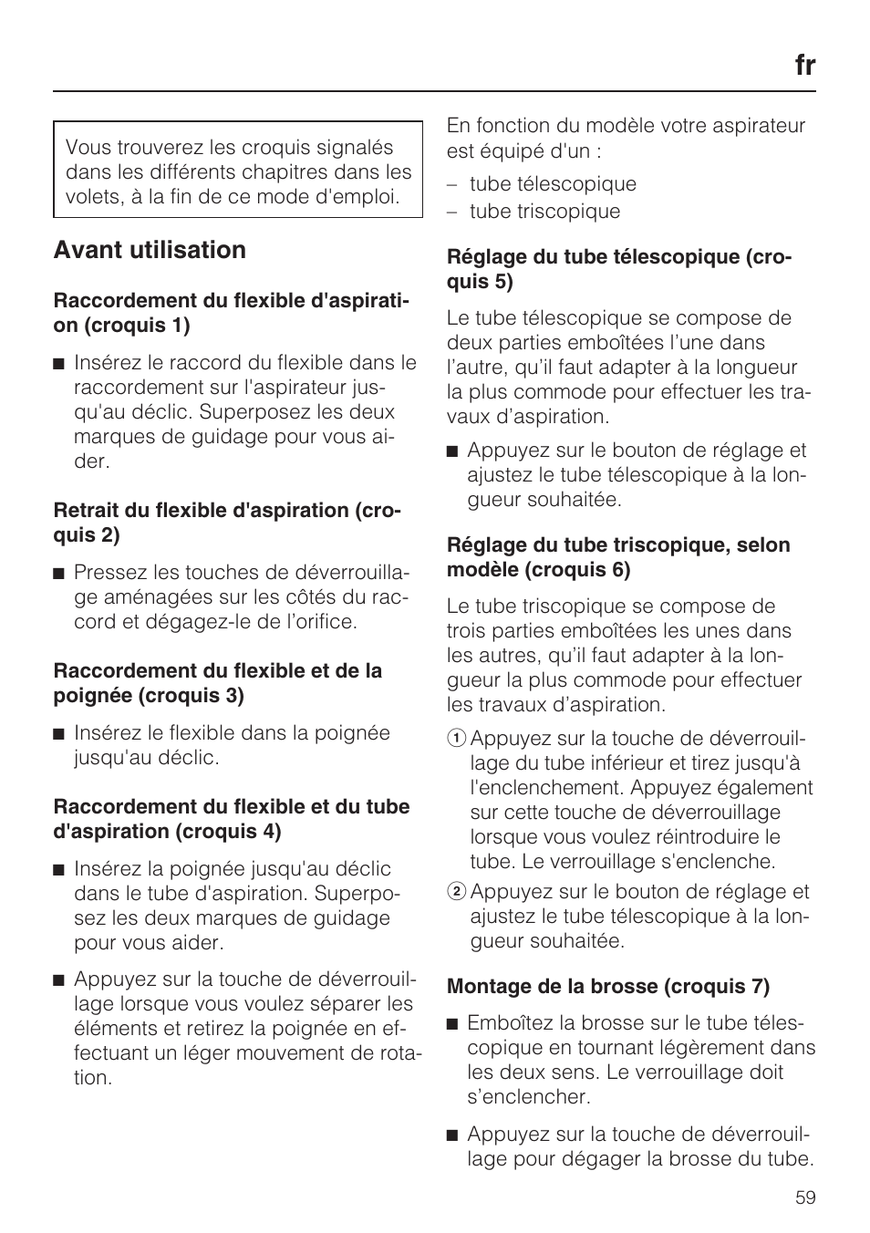 Avant utilisation | Miele S 5381 EcoLine User Manual | Page 59 / 128