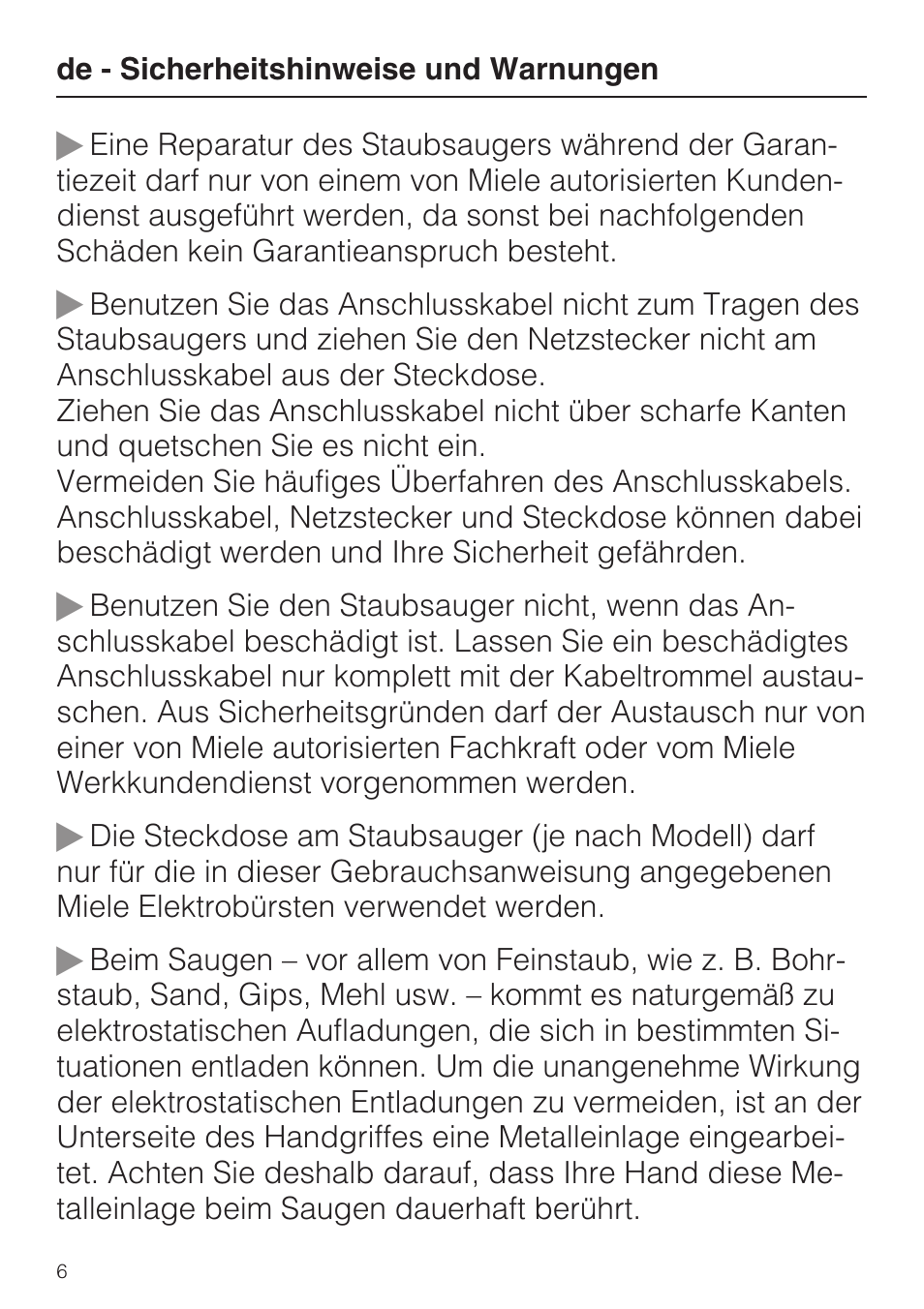 Miele S 5381 EcoLine User Manual | Page 6 / 128