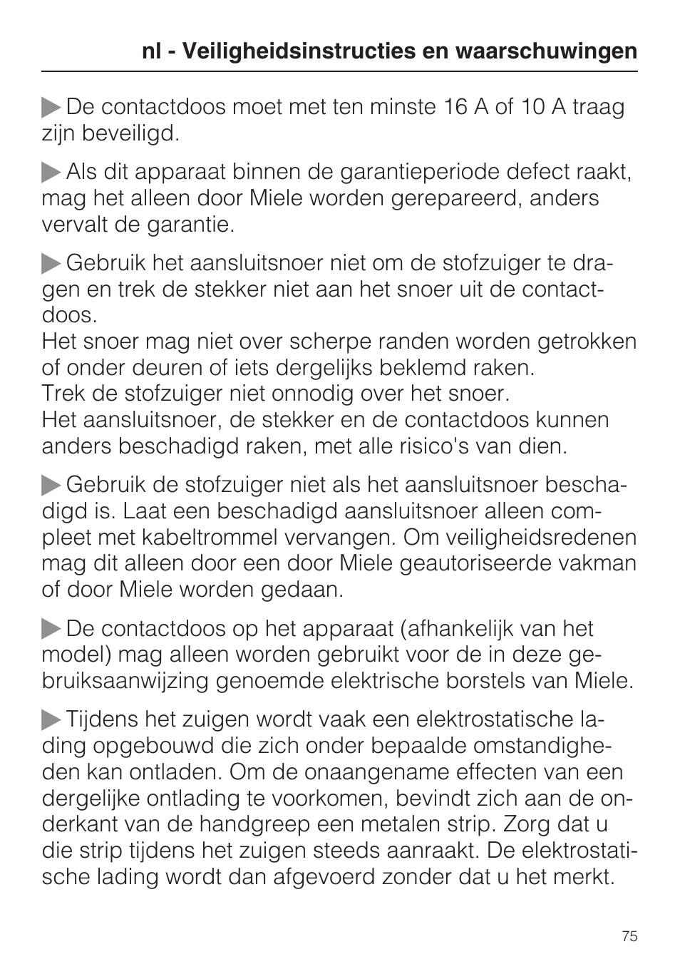 Miele S 5381 EcoLine User Manual | Page 75 / 128