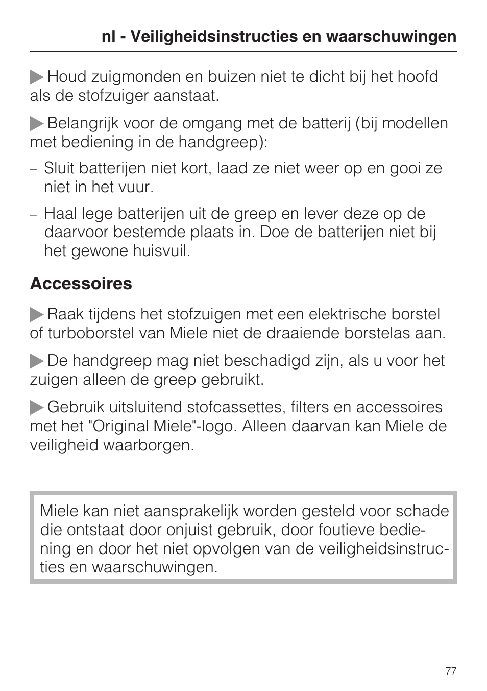 Miele S 5381 EcoLine User Manual | Page 77 / 128