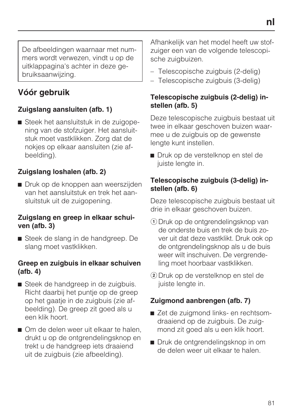 Vóór gebruik | Miele S 5381 EcoLine User Manual | Page 81 / 128