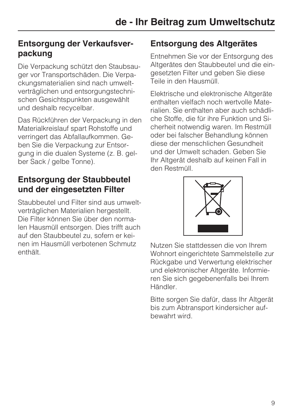 De - ihr beitrag zum umweltschutz | Miele S 5381 EcoLine User Manual | Page 9 / 128