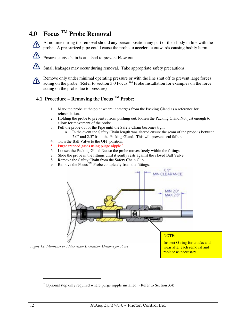 0 focus, Probe removal | COSA Xentaur Optical Flow Meter User Manual | Page 12 / 17