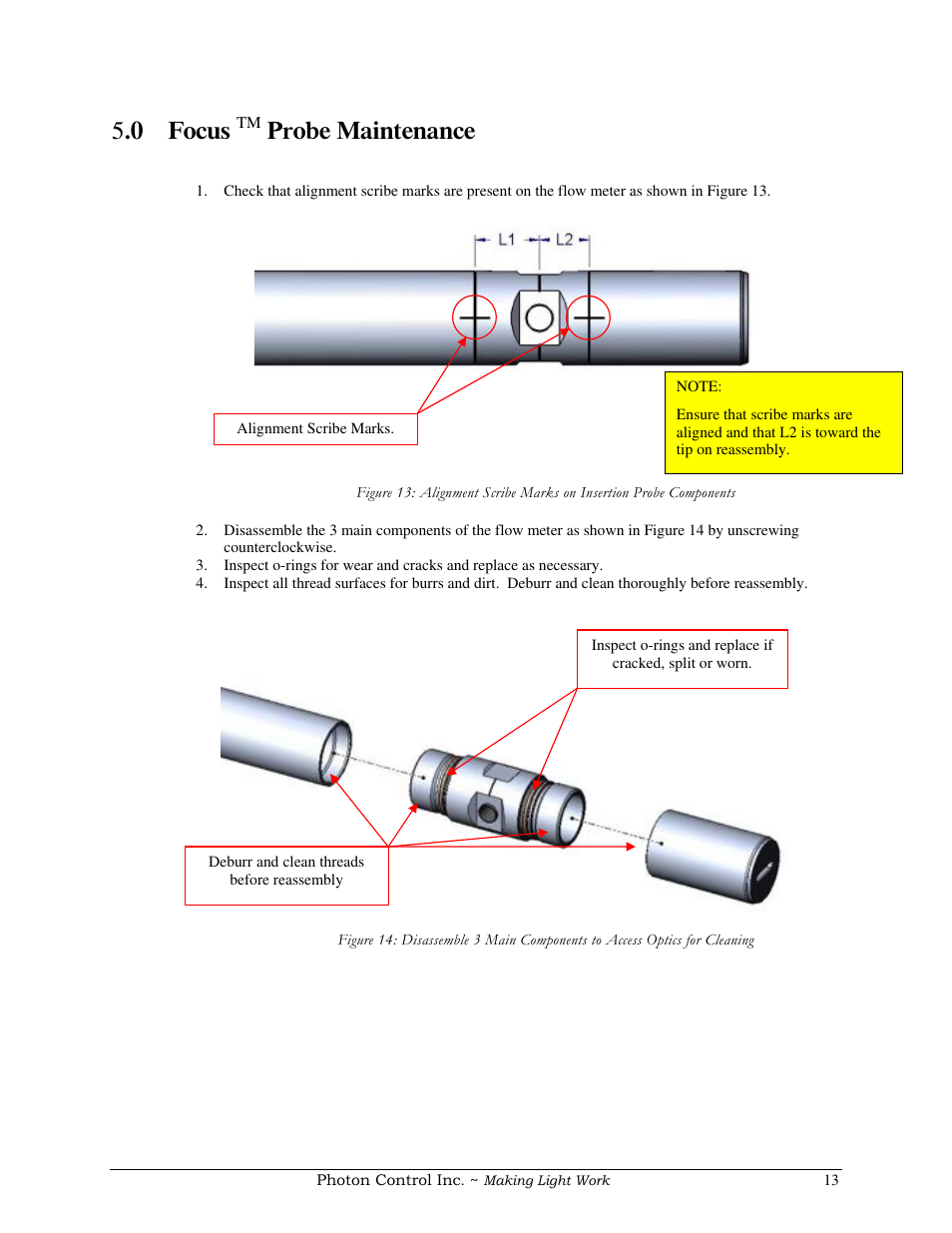 0 focus, Probe maintenance | COSA Xentaur Optical Flow Meter User Manual | Page 13 / 17