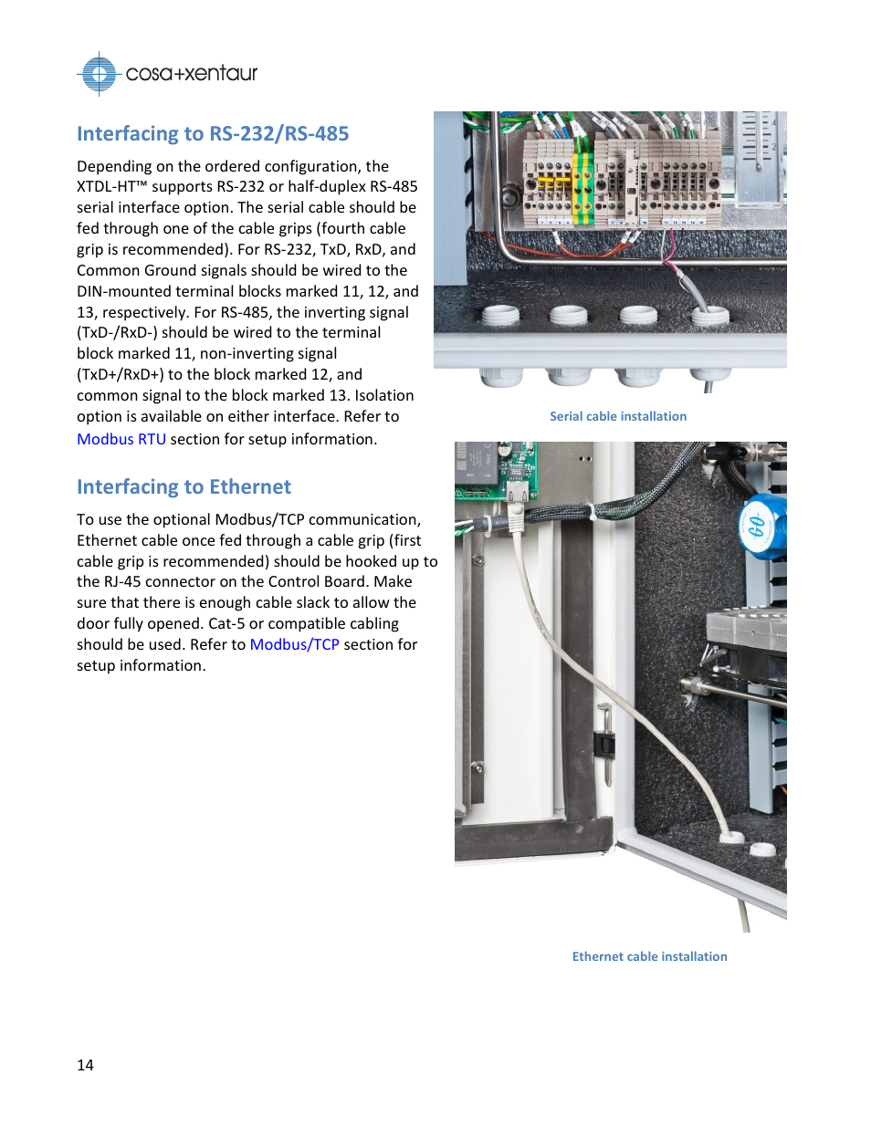 Interfacing to rs-232/rs-485, Interfacing to ethernet | COSA Xentaur Xentaur XDTL-HT User Manual | Page 14 / 56