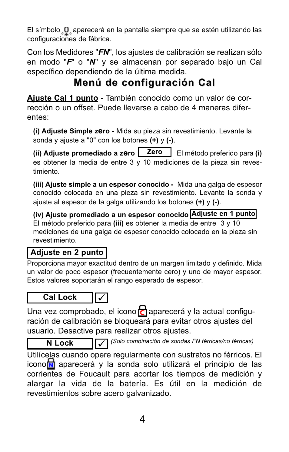 Menú de configuración cal | DeFelsko PosiTector 6000 v.7.3 Quick Guide User Manual | Page 14 / 38