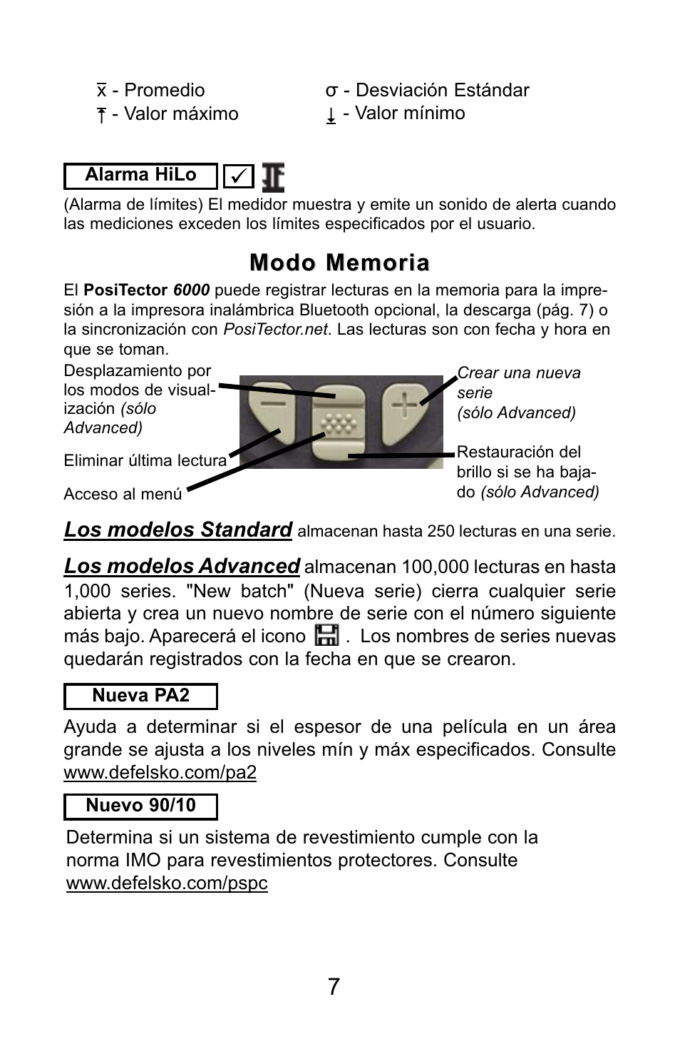 Los modelos standard, Los modelos advanced | DeFelsko PosiTector 6000 v.7.3 Quick Guide User Manual | Page 17 / 38