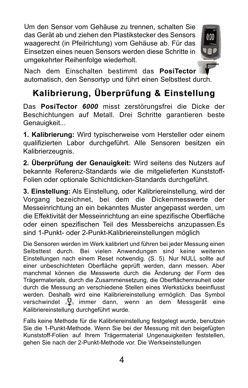 Kalibrierung, überprüfung & einstellung | DeFelsko PosiTector 6000 v.7.3 Quick Guide User Manual | Page 22 / 38