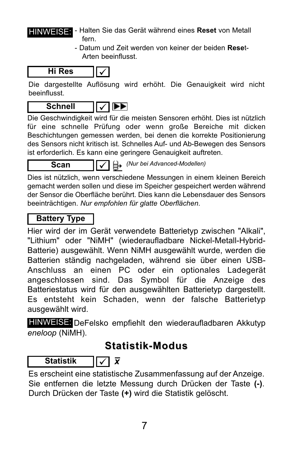 Statistik-modus | DeFelsko PosiTector 6000 v.7.3 Quick Guide User Manual | Page 25 / 38