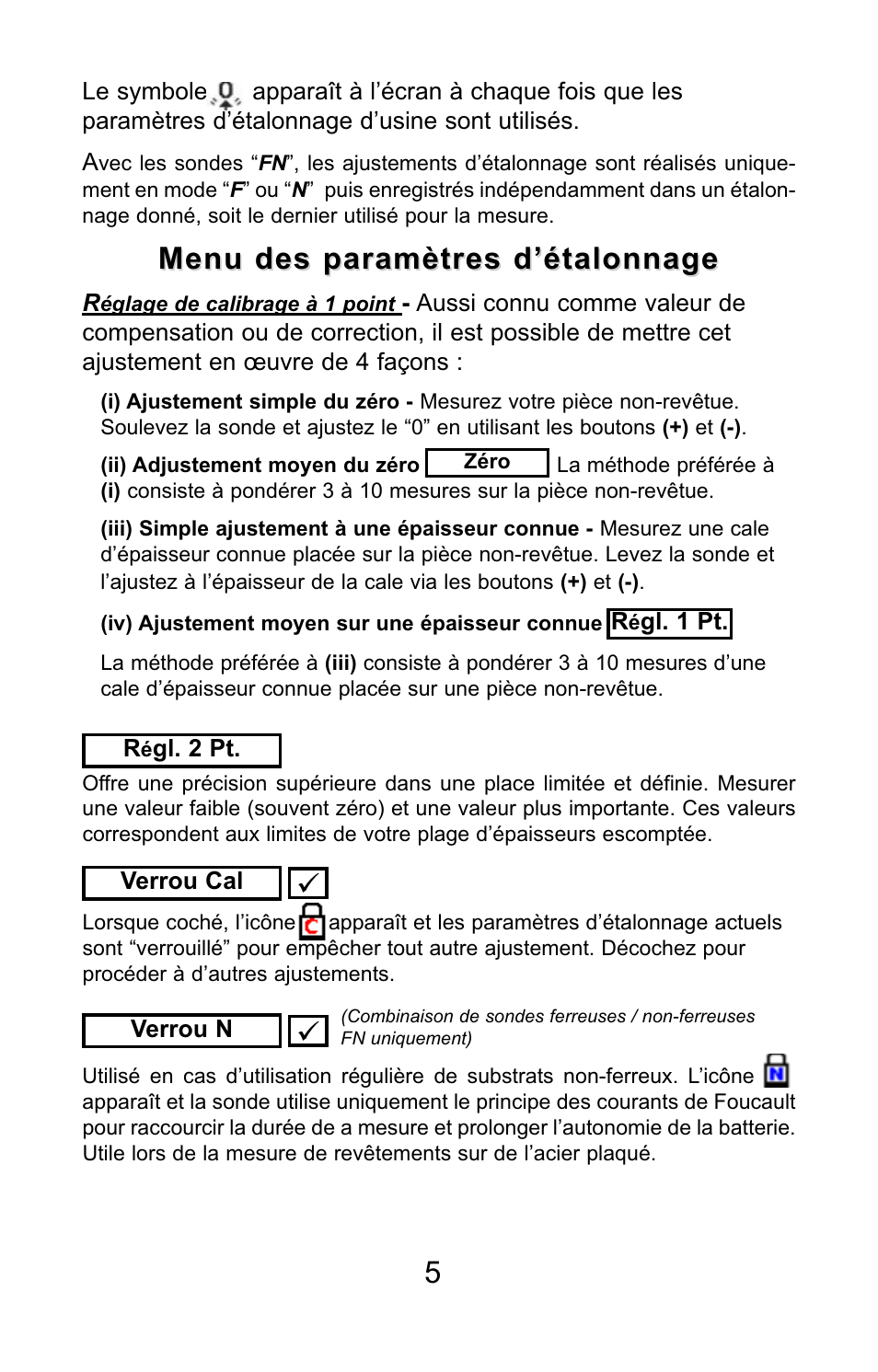 Menu des paramètres d’étalonnage | DeFelsko PosiTector 6000 v.7.3 Quick Guide User Manual | Page 32 / 38