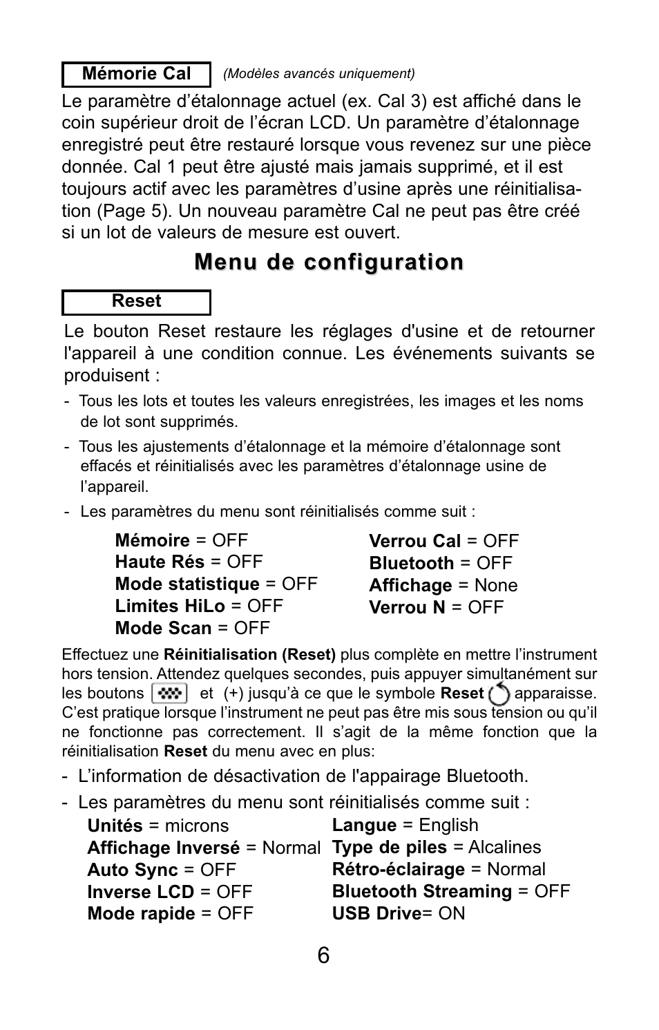 6menu de configuration menu de configuration | DeFelsko PosiTector 6000 v.7.3 Quick Guide User Manual | Page 33 / 38