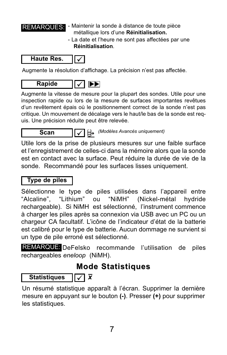 Mode statistiques | DeFelsko PosiTector 6000 v.7.3 Quick Guide User Manual | Page 34 / 38