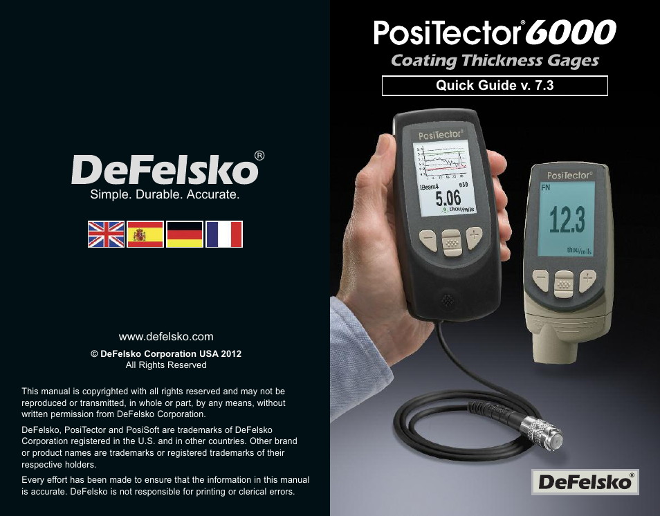 Quick guide v. 7.3, Simple. durable. accurate | DeFelsko PosiTector 6000 v.7.3 Quick Guide User Manual | Page 38 / 38