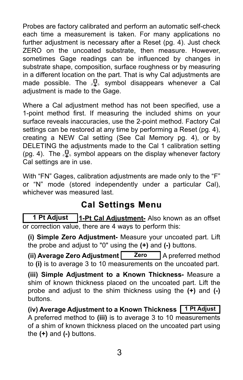 Cal settings menu | DeFelsko PosiTector 6000 v.7.3 Quick Guide User Manual | Page 4 / 38