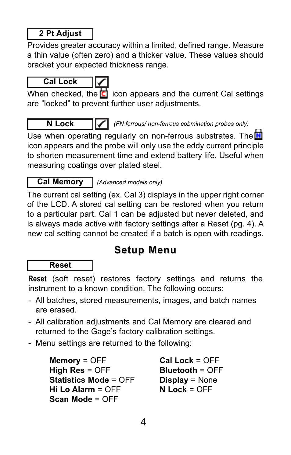 Setup menu | DeFelsko PosiTector 6000 v.7.3 Quick Guide User Manual | Page 5 / 38