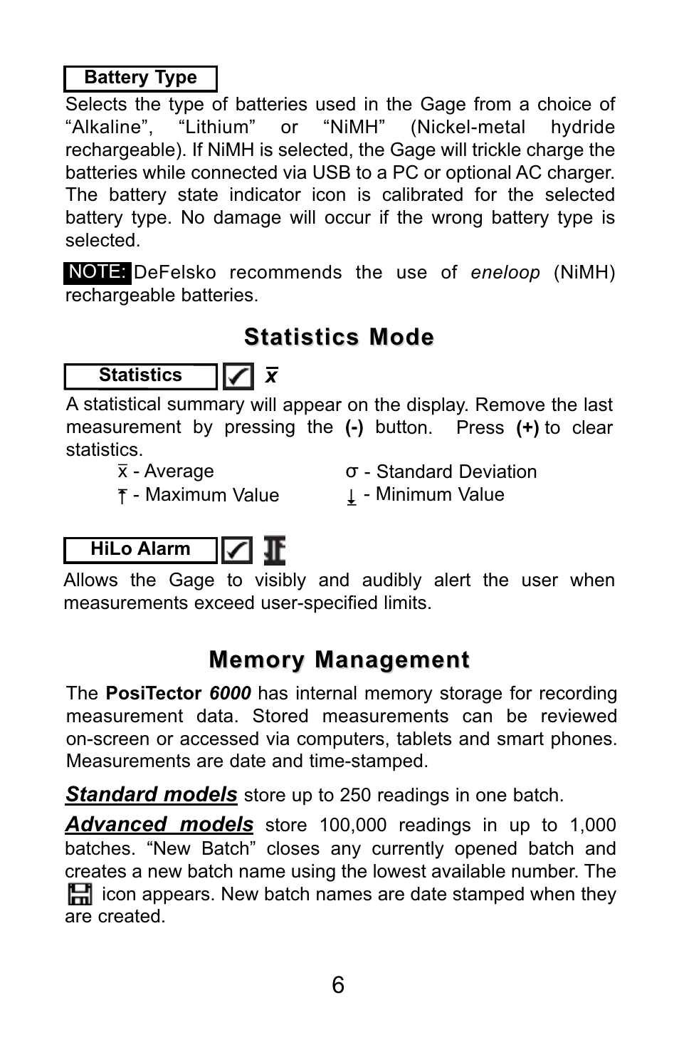 Statistics mode | DeFelsko PosiTector 6000 v.7.3 Quick Guide User Manual | Page 7 / 38
