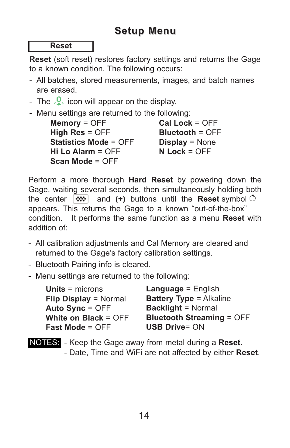 14 setup menu setup menu | DeFelsko PosiTector 6000 v.7.3 Full Manual User Manual | Page 17 / 44