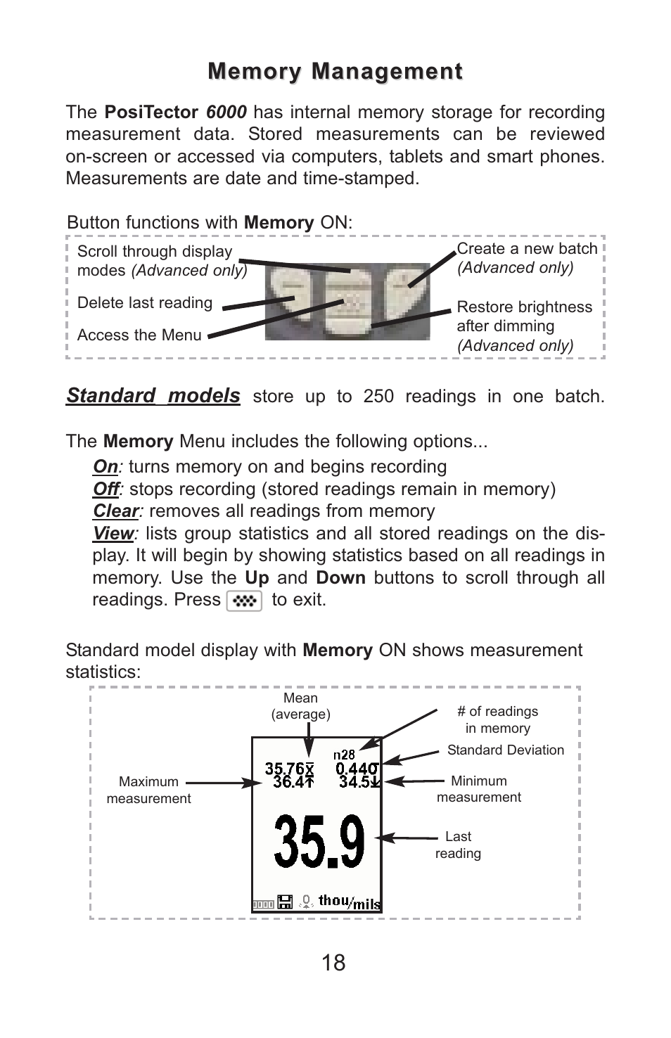 Standard models | DeFelsko PosiTector 6000 v.7.3 Full Manual User Manual | Page 21 / 44