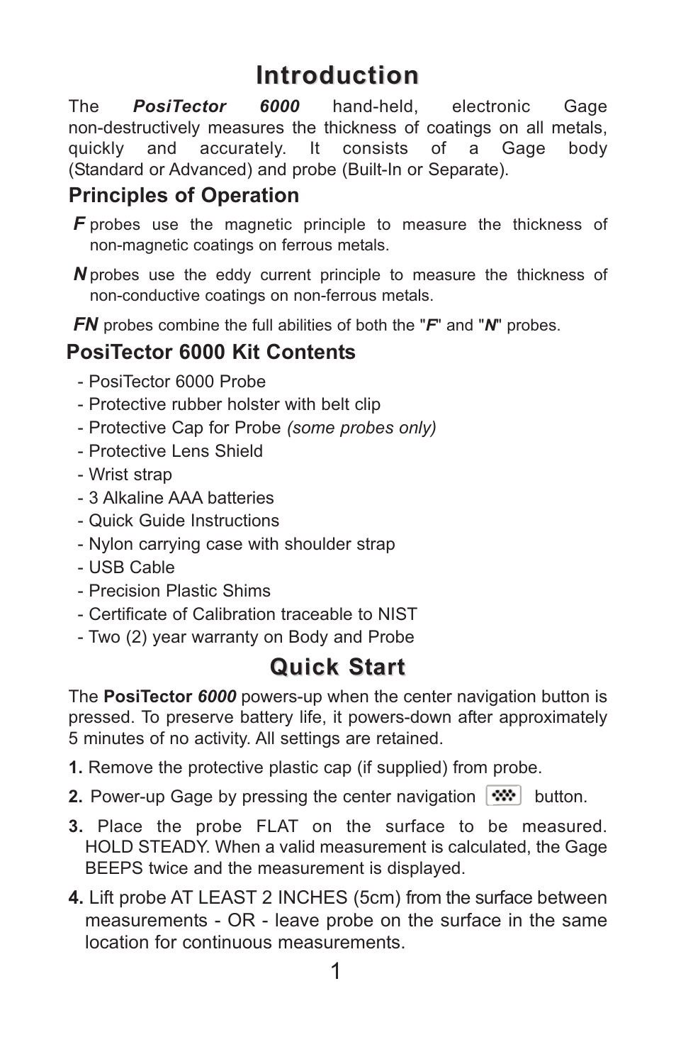Introduction, Quick start | DeFelsko PosiTector 6000 v.7.3 Full Manual User Manual | Page 4 / 44