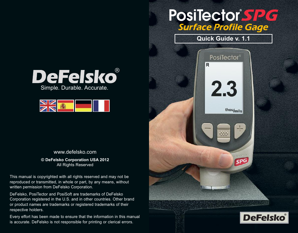 DeFelsko PosiTector SPG v.1.1 Quick Guide User Manual | 37 pages