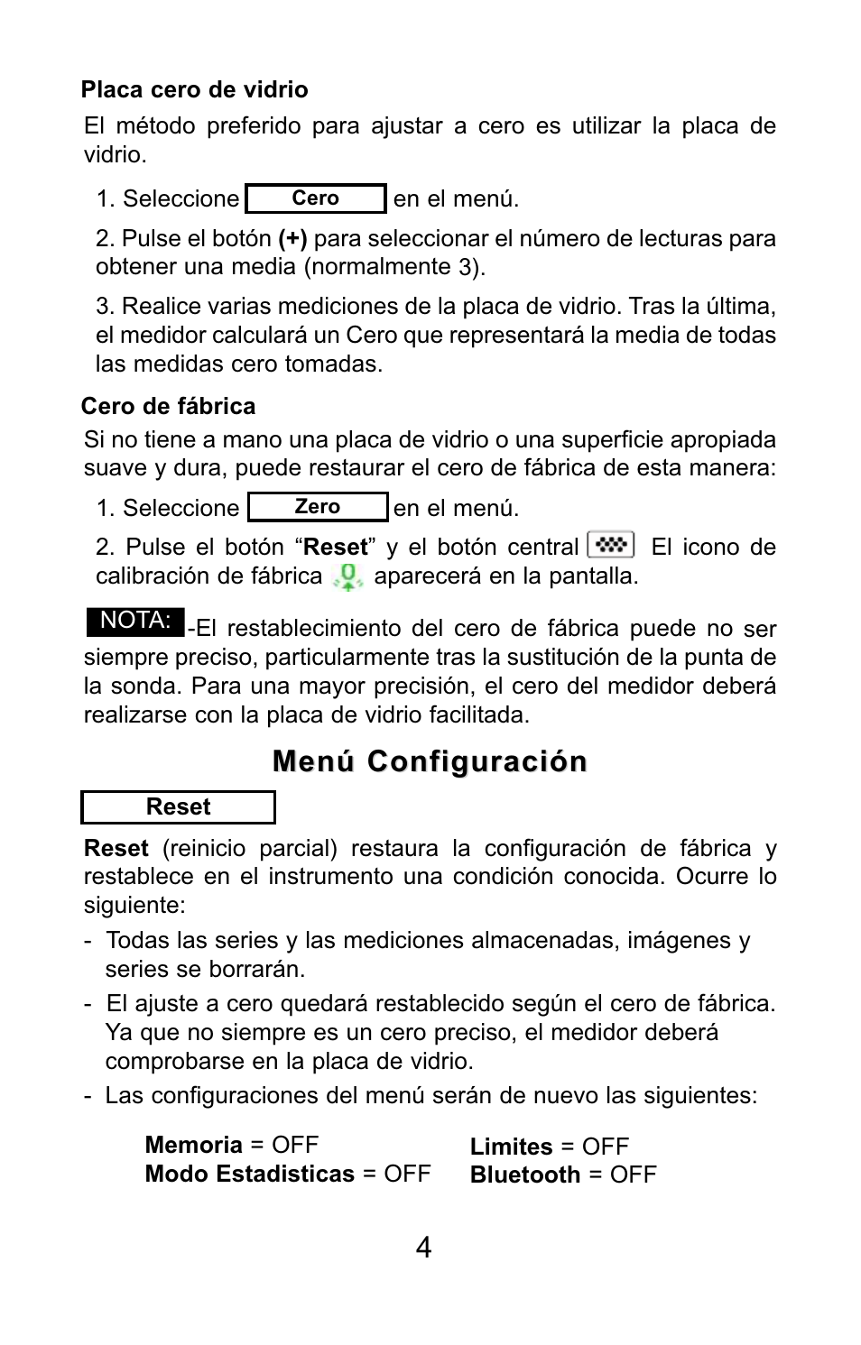 Menú configuración | DeFelsko PosiTector SPG v.1.1 Quick Guide User Manual | Page 13 / 37