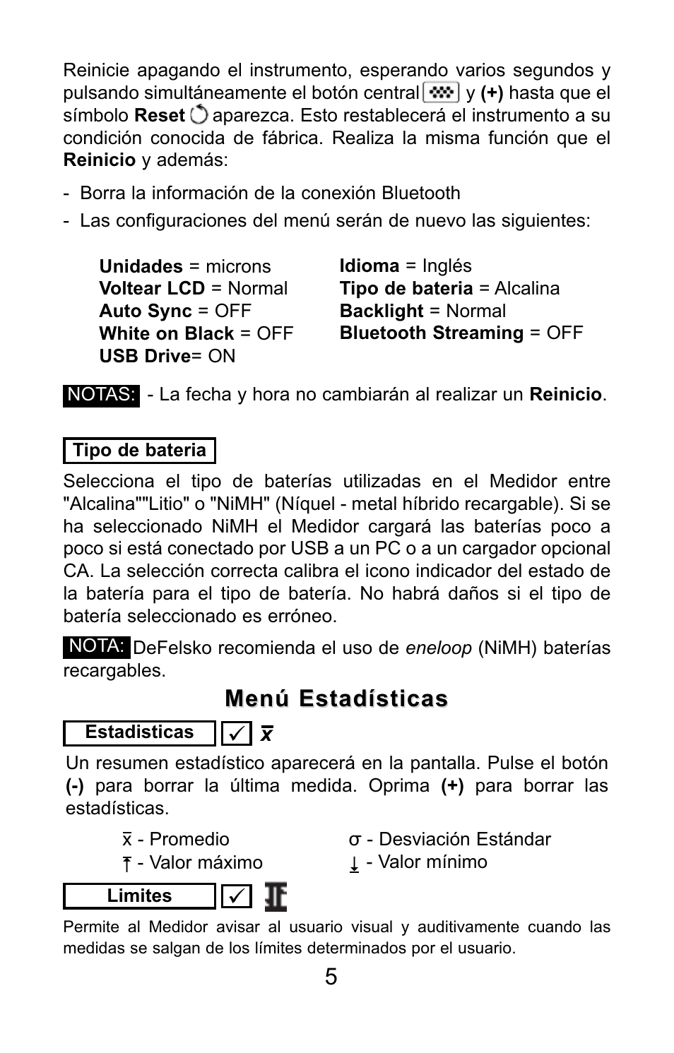 Menú estadísticas | DeFelsko PosiTector SPG v.1.1 Quick Guide User Manual | Page 14 / 37