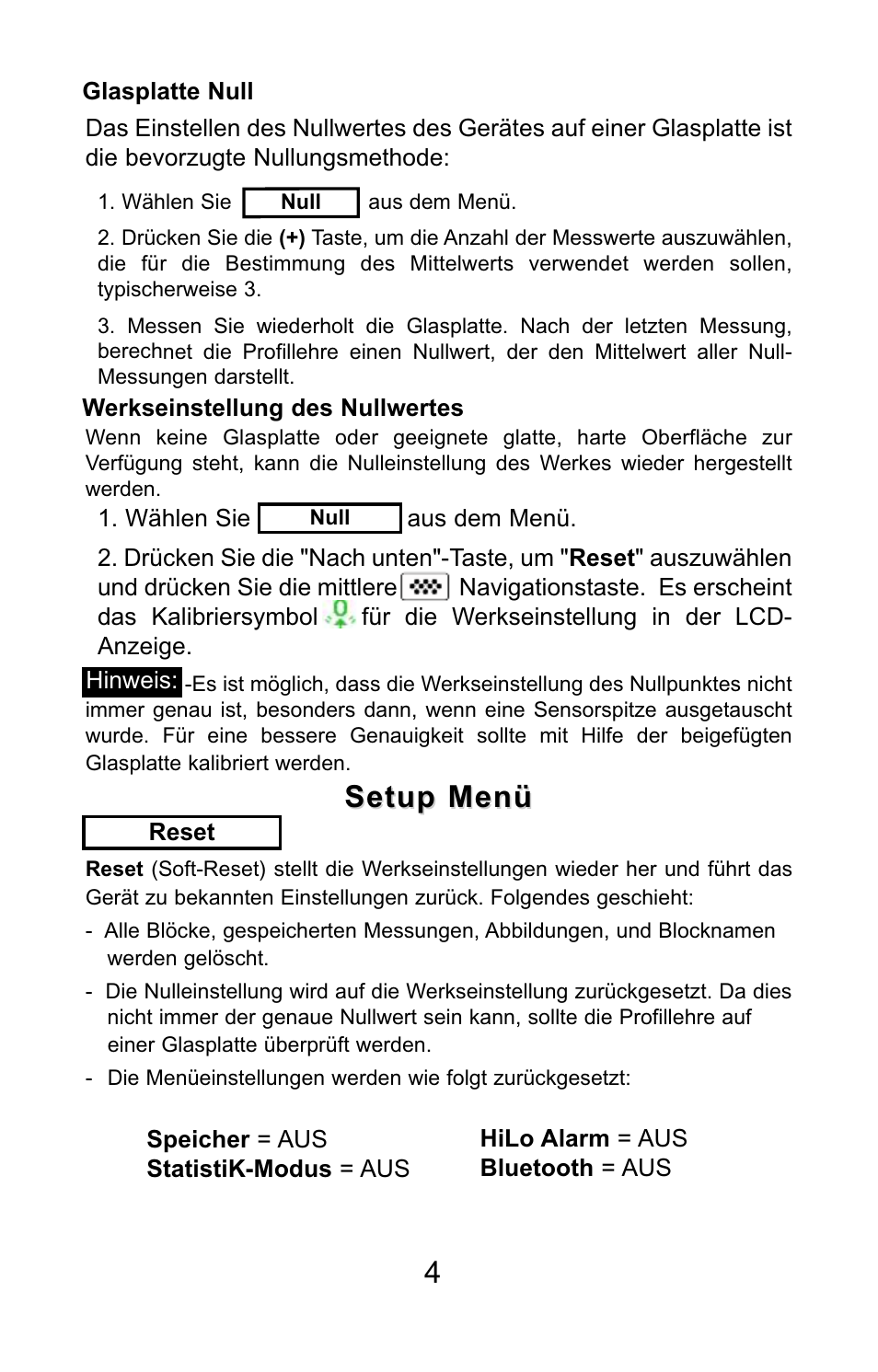 Setup menü | DeFelsko PosiTector SPG v.1.1 Quick Guide User Manual | Page 22 / 37