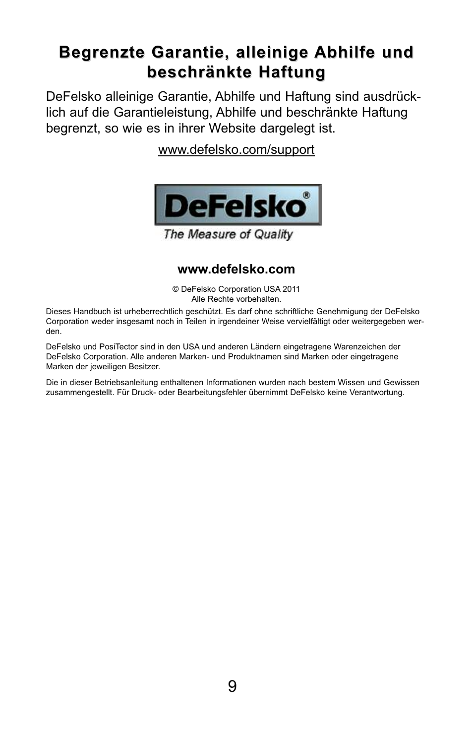 Begrenzte garantie, alleinige abhilfe und | DeFelsko PosiTector SPG v.1.1 Quick Guide User Manual | Page 27 / 37