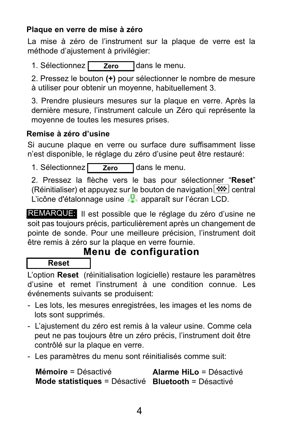 Menu de configuration | DeFelsko PosiTector SPG v.1.1 Quick Guide User Manual | Page 31 / 37