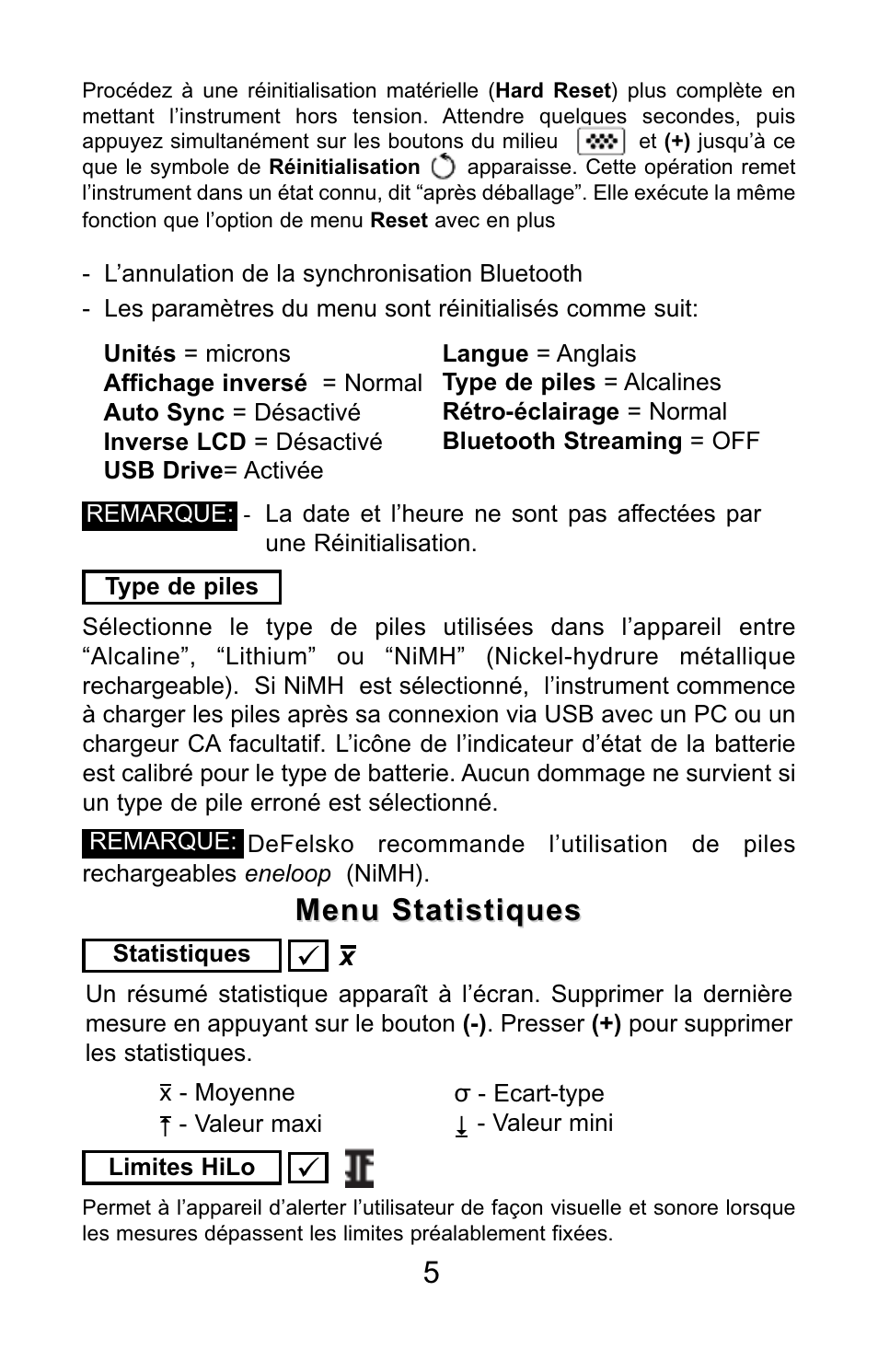 Menu statistiques | DeFelsko PosiTector SPG v.1.1 Quick Guide User Manual | Page 32 / 37