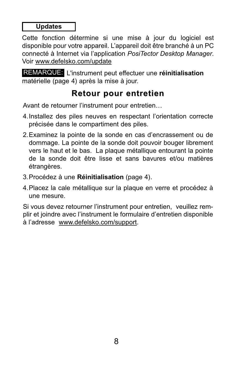 Retour pour entretien | DeFelsko PosiTector SPG v.1.1 Quick Guide User Manual | Page 35 / 37