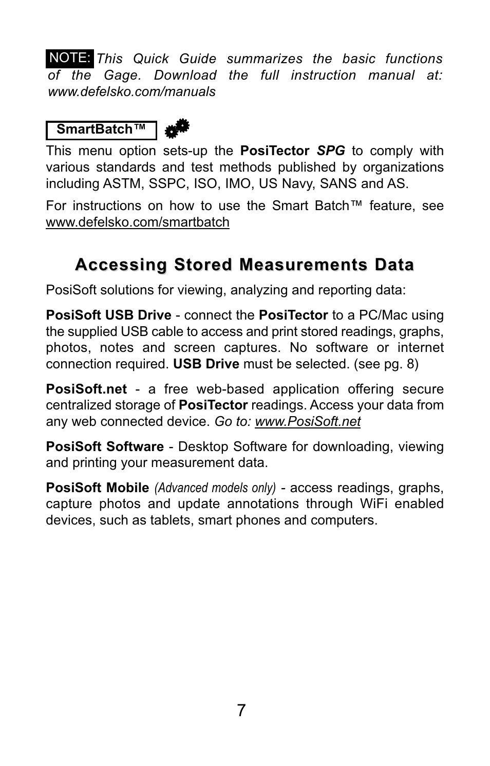 Accessing stored measurements data | DeFelsko PosiTector SPG v.1.1 Quick Guide User Manual | Page 7 / 37