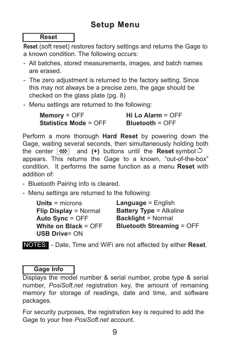 9setup menu setup menu | DeFelsko PosiTector SPG v.1.1 Full Manual User Manual | Page 12 / 35